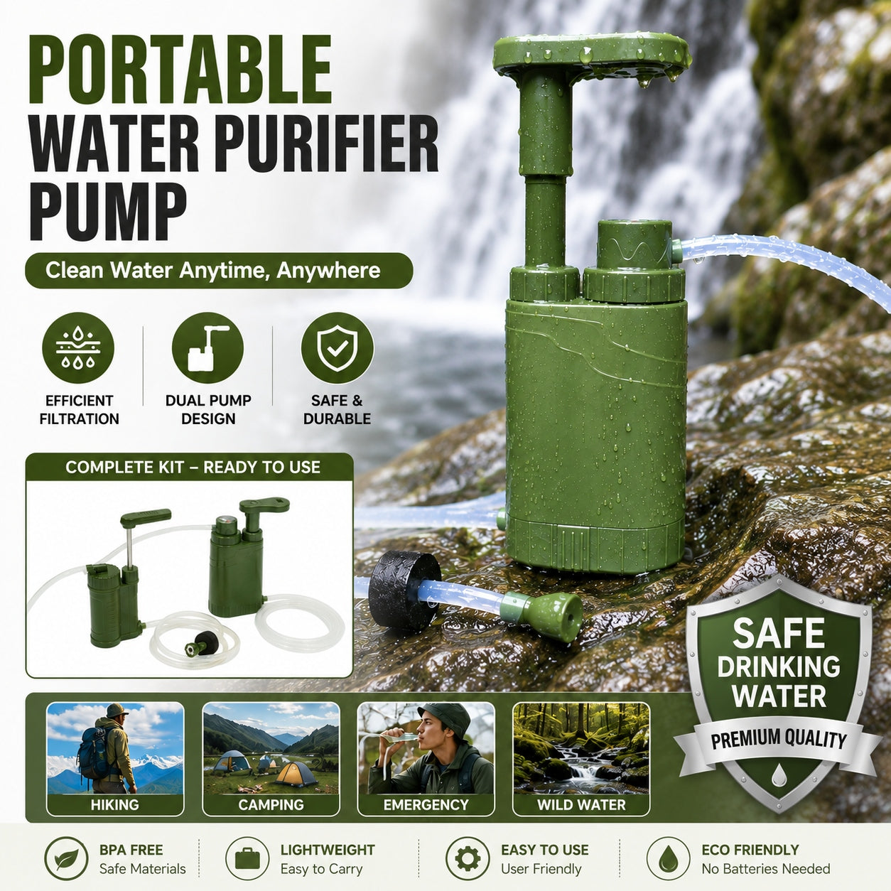 StayAlive™ 5-in-1 Survival Water Filter | Emergency & Outdoor Water Purification System